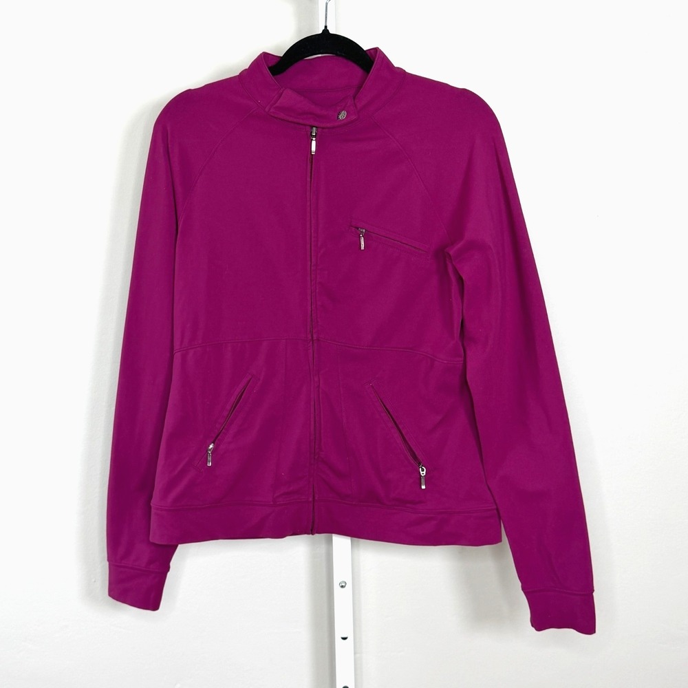 Athleta‎ Jacket Sz M Magenta Powervita Snap Collar Full Zip Thumbhole Activewear